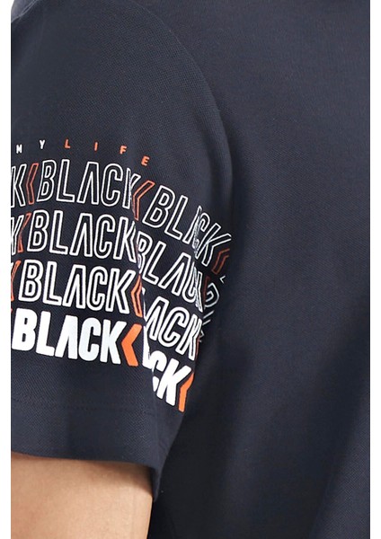 Lacivert Kol Baskı Detaylı Polo Yaka Standart Form Erkek T-shirt - 88240 modelleri