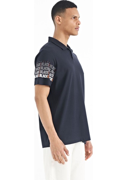 Lacivert Kol Baskı Detaylı Polo Yaka Standart Form Erkek T-shirt - 88240 indirimleri