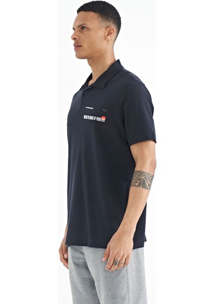 Tommy Life Lacivert Yazı Baskılı Standart Form Polo Yaka Erkek T-shirt - 88236