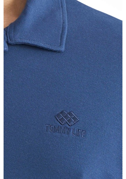 Tommy Life İndigo Polo Yaka Logo Nakışlı Standart Form Erkek T-shirt - 88237