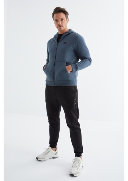 Tommy Life Orman Yeşili Basic Kapüşonlu Rahat Form Nakış Detaylı Fermuarlı Erkek Sweatshirt - 88035