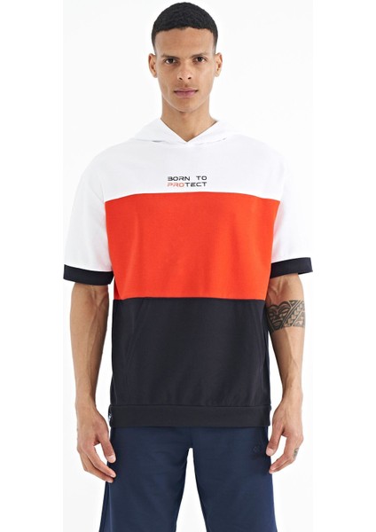 Tommy Life Lacivert Kapüşonlu Baskı Detaylı Oversize Erkek T-shirt - 88191