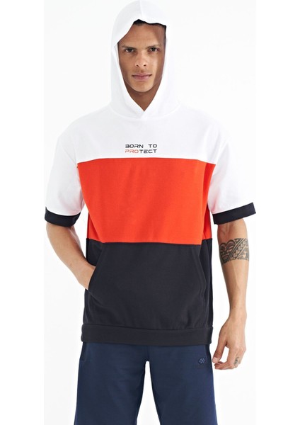 Tommy Life Lacivert Kapüşonlu Baskı Detaylı Oversize Erkek T-shirt - 88191