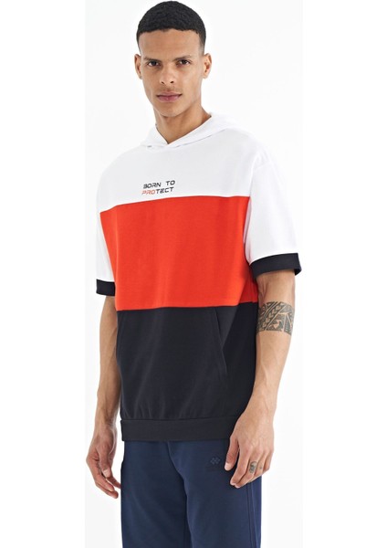 Tommy Life Lacivert Kapüşonlu Baskı Detaylı Oversize Erkek T-shirt - 88191