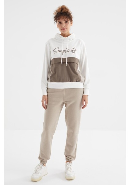 Koyu Bej Yüksek Bel Şardonlu 3 İplik Pamuklu Basic Kadın Eşofman Alt - 94624 modelleri