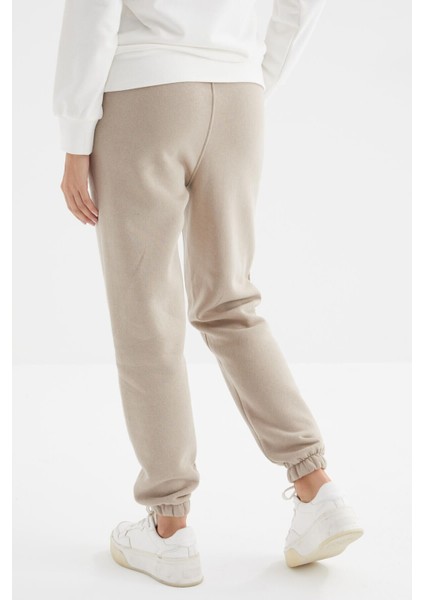 Koyu Bej Yüksek Bel Şardonlu 3 İplik Pamuklu Basic Kadın Eşofman Alt - 94624