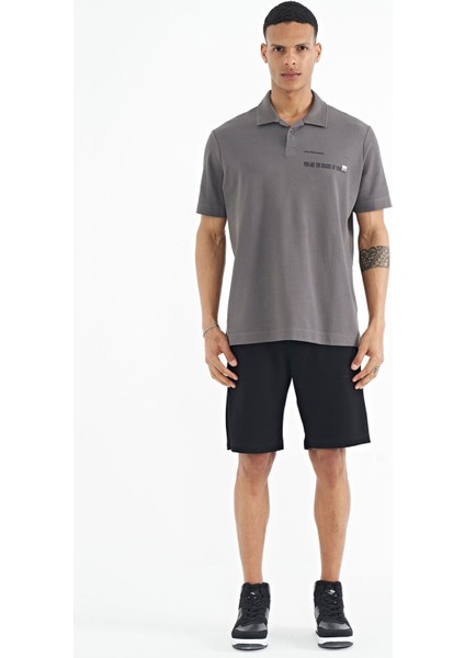 Koyu Gri Yazı Baskılı Standart Form Polo Yaka Erkek T-shirt - 88236 fiyatları