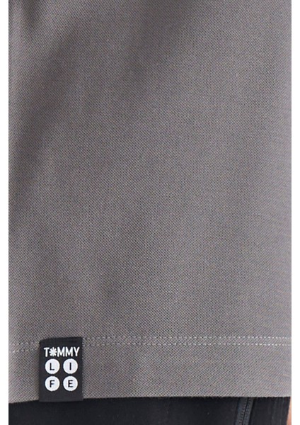 Koyu Gri Yazı Baskılı Standart Form Polo Yaka Erkek T-shirt - 88236 modelleri