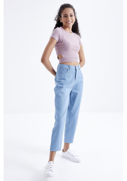 Gül Kurusu Basic Yanı Pencereli O Yaka Kadın Crop Top T-Shirt - 97207