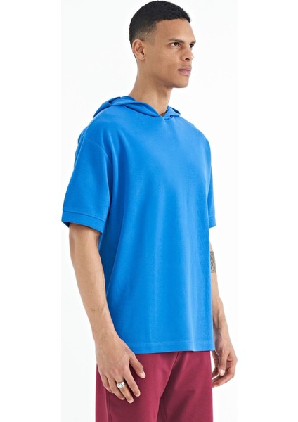 Saks Kapüşonlu Kol Etiket Detaylı Oversize Erkek T-shirt - 88179 fırsatları