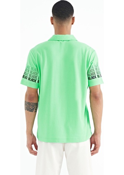 Su Yeşili Kol Baskı Detaylı Polo Yaka Standart Form Erkek T-shirt - 88240 indirimleri
