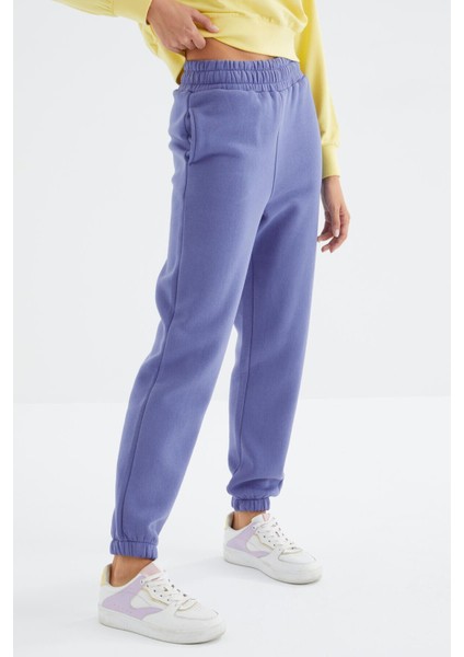 Tommy Life Açık Eflatun Yüksek Bel Rahat Form Basic Jogger Kadın Eşofman Alt - 94624