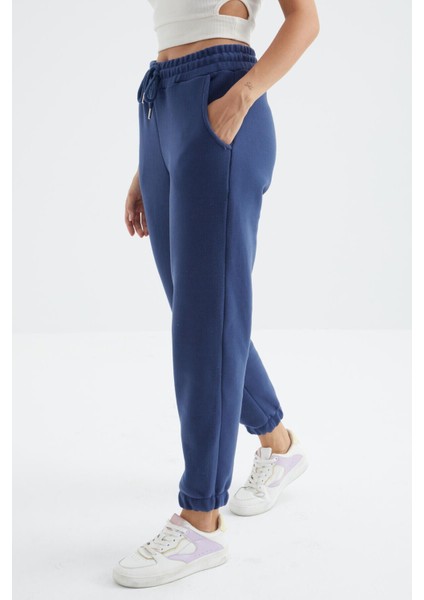 İndigo Yüksek Bel Basic Bağcıklı Jogger Polar Kadın Eşofman Alt - 94622