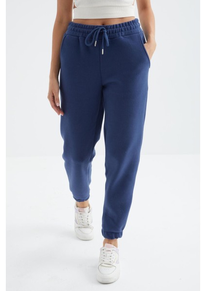 İndigo Yüksek Bel Basic Bağcıklı Jogger Polar Kadın Eşofman Alt - 94622