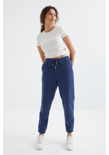 İndigo Yüksek Bel Basic Bağcıklı Jogger Polar Kadın Eşofman Alt - 94622