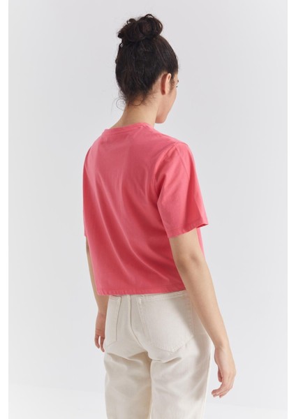 Rose Renkli Yazı Baskılı O Yaka Kadın Oversize T-Shirt - 97212