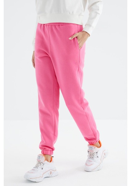 Şeker Pembe Yüksek Bel Rahat Form Basic Jogger Kadın Eşofman Alt - 94624