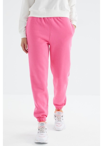 Şeker Pembe Yüksek Bel Rahat Form Basic Jogger Kadın Eşofman Alt - 94624