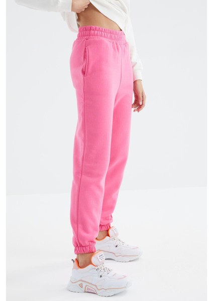 Şeker Pembe Yüksek Bel Rahat Form Basic Jogger Kadın Eşofman Alt - 94624