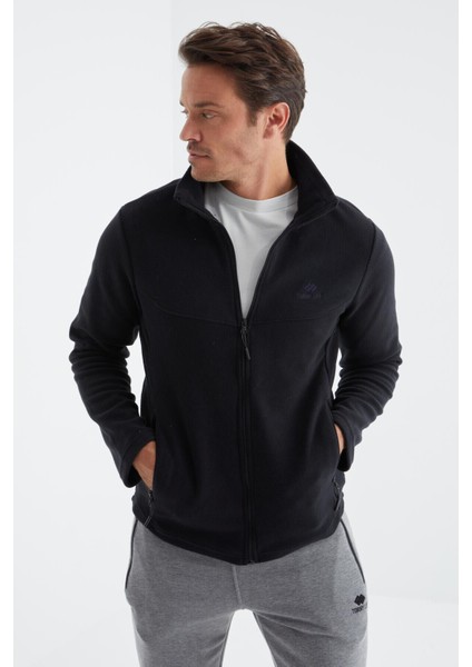 Lacivert Fermuarlı Dik Yaka Standart Kalıp Erkek Polar Sweatshirt - 88134