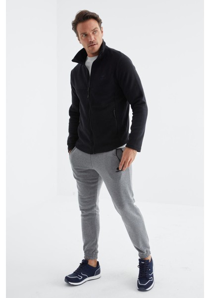 Lacivert Fermuarlı Dik Yaka Standart Kalıp Erkek Polar Sweatshirt - 88134