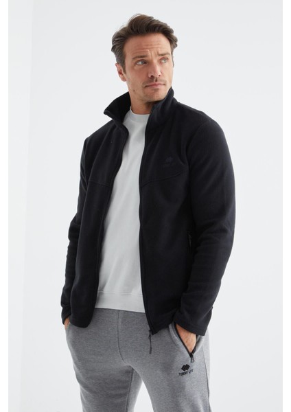 Lacivert Fermuarlı Dik Yaka Standart Kalıp Erkek Polar Sweatshirt - 88134