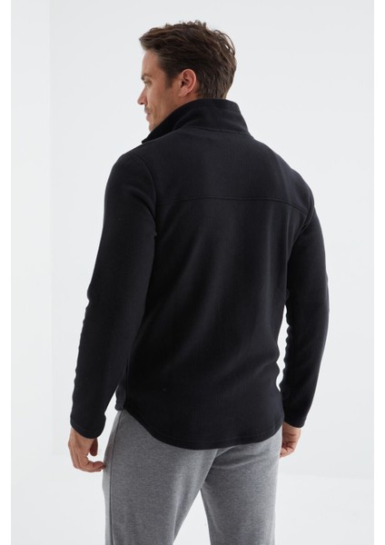 Lacivert Fermuarlı Dik Yaka Standart Kalıp Erkek Polar Sweatshirt - 88134