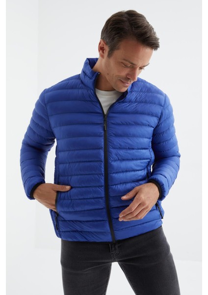 Saks Fermuarlı Standart Kalıp Soğuğa Dayanıklı Erkek Şişme Mont - 88166