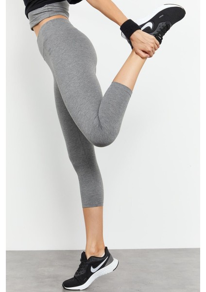 Gri Melanj Yüksek Bel Slim Fit Dar Paça Kadın Kapri Tayt - 93097