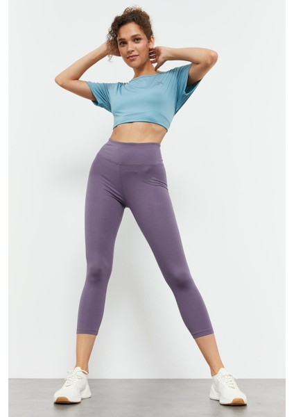 Eflatun Yüksek Bel Slim Fit Dar Paça Kadın Kapri Tayt - 93097