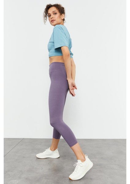 Eflatun Yüksek Bel Slim Fit Dar Paça Kadın Kapri Tayt - 93097