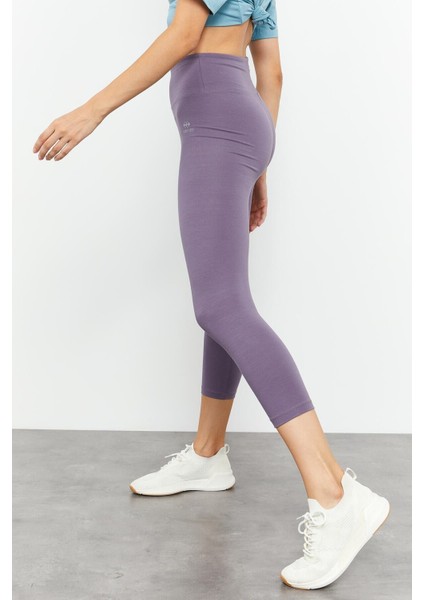 Eflatun Yüksek Bel Slim Fit Dar Paça Kadın Kapri Tayt - 93097