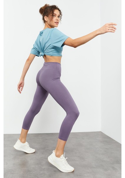 Eflatun Yüksek Bel Slim Fit Dar Paça Kadın Kapri Tayt - 93097