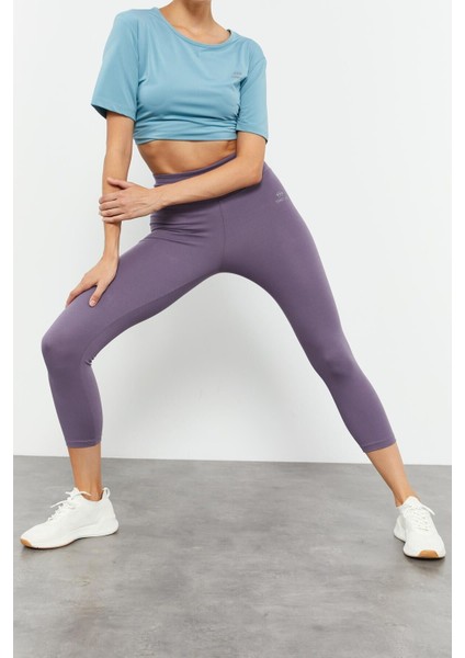 Eflatun Yüksek Bel Slim Fit Dar Paça Kadın Kapri Tayt - 93097
