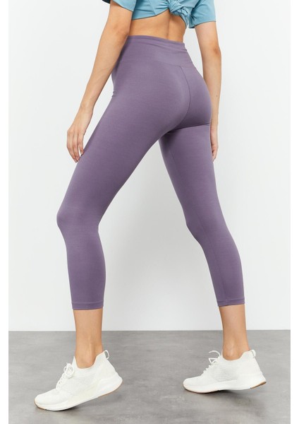 Eflatun Yüksek Bel Slim Fit Dar Paça Kadın Kapri Tayt - 93097