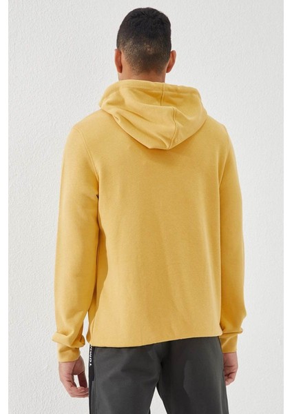 Hardal Geometrik Baskılı Standart Kalıp Kapüşonlu Erkek Sweatshirt - 87870