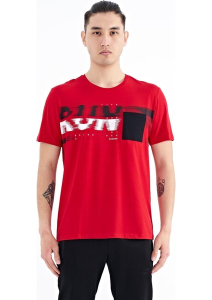 Kırmızı Ön Cep Detaylı Baskılı Standart Kalıp Erkek T-shirt - 88200