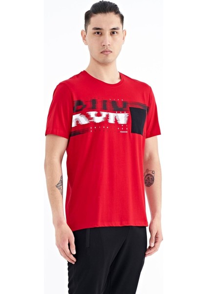 Kırmızı Ön Cep Detaylı Baskılı Standart Kalıp Erkek T-shirt - 88200