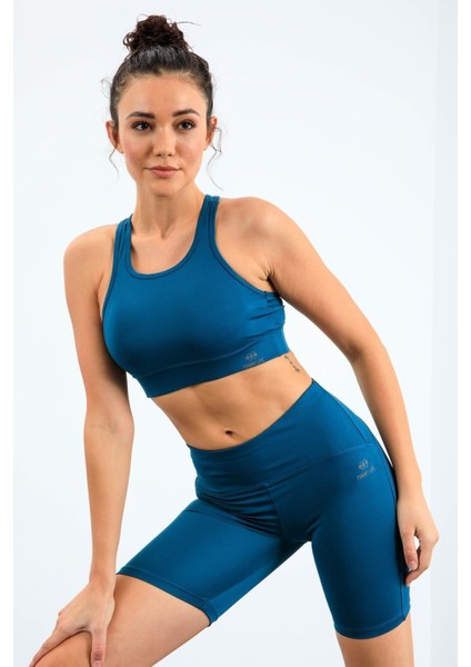 Zümrüt Yüksek Bel Toparlayıcı Slim Fit Büstiyer Biker Kadın Tayt Takım - 95303