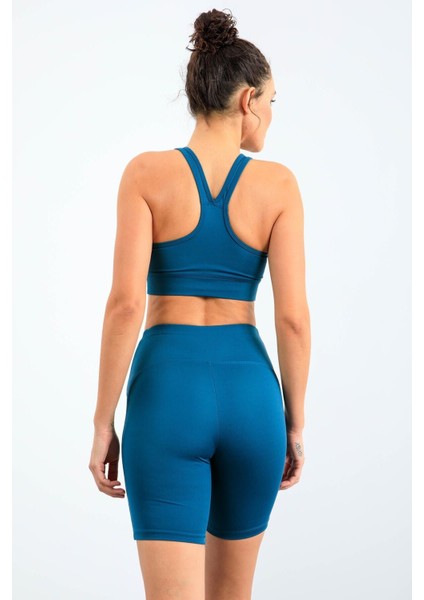 Zümrüt Yüksek Bel Toparlayıcı Slim Fit Büstiyer Biker Kadın Tayt Takım - 95303