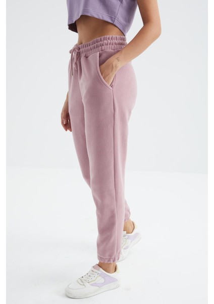 Gül Kurusu Yüksek Bel Basic Bağcıklı Jogger Polar Kadın Eşofman Alt - 94622