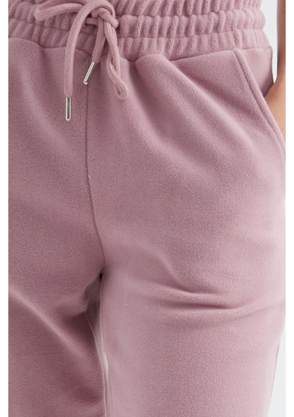 Gül Kurusu Yüksek Bel Basic Bağcıklı Jogger Polar Kadın Eşofman Alt - 94622