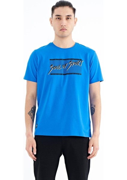 Saks Yazı Desen Baskılı Standart Kalıp O Yaka Erkek T-Shirt - 88172