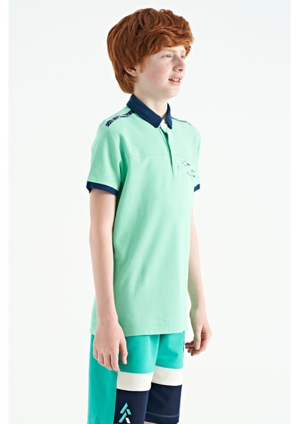 Su Yeşili Baskı Detaylı Standart Kalıp Polo Yaka Erkek Çocuk T-Shirt - 11140 indirimleri