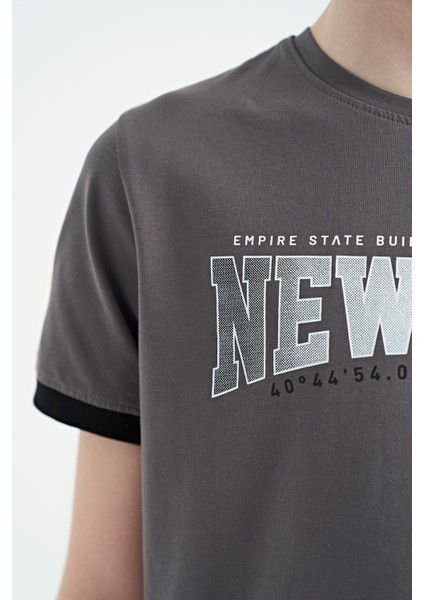 Koyu Gri Yazı Baskılı Standart Kalıp O Yaka Erkek Çocuk T-Shirt - 11105 indirimleri