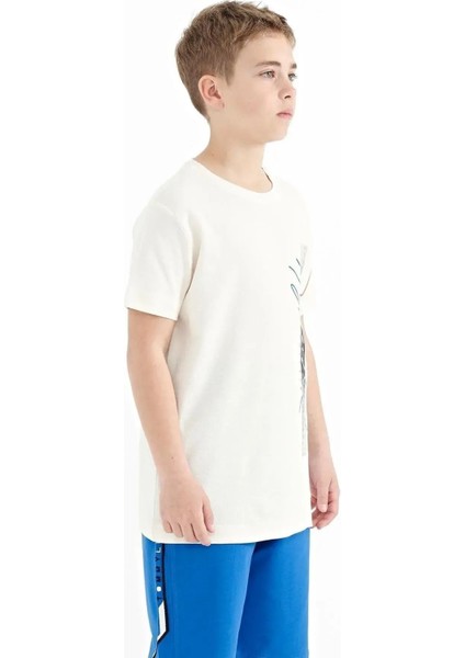 Ekru Yazı Baskılı O Yaka Standart Kalıp Erkek Çocuk T-Shirt - 11119 fiyatları