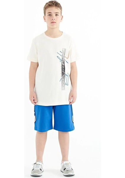 Ekru Yazı Baskılı O Yaka Standart Kalıp Erkek Çocuk T-Shirt - 11119 fırsatları