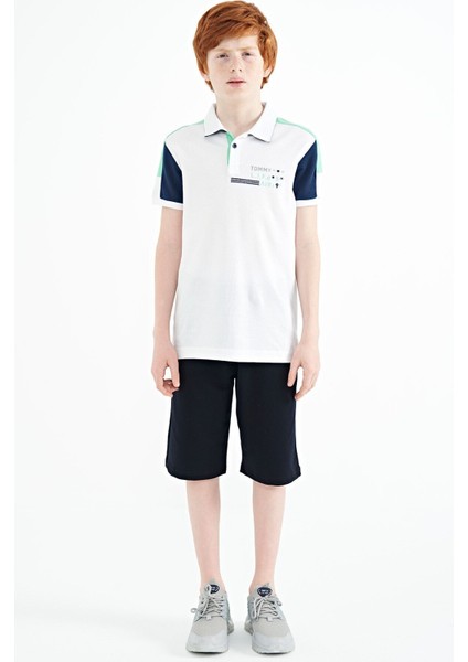 Beyaz Renk Bloklu Omuz Garni Detaylı Standart Kalıp Erkek Çocuk T-Shirt - 11155 fiyatları