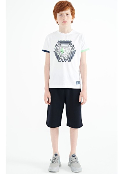 Beyaz Kol Ucu Renkli Detaylı Baskılı Standart Kalıp Erkek Çocuk T-Shirt - 11156 fiyatları