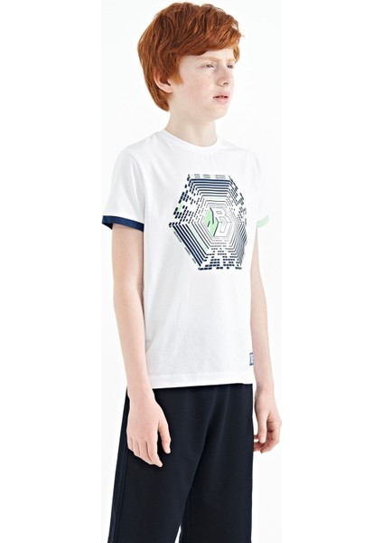 Beyaz Kol Ucu Renkli Detaylı Baskılı Standart Kalıp Erkek Çocuk T-Shirt - 11156 indirimleri